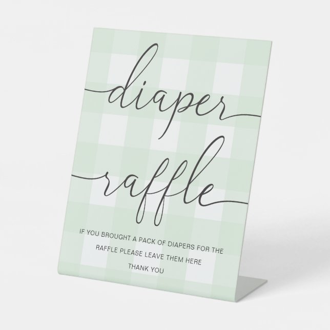 Mint Green Gingham Diaper Raffle Pedestal Sign (Front)