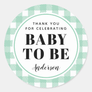 Mint Green Gingham Plaid Thank You Baby Classic Round Sticker