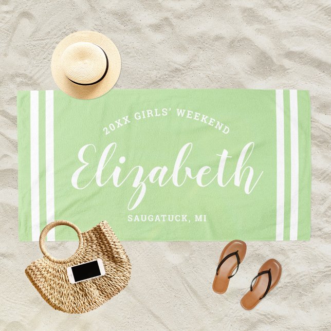 Mint Green Girls Weekend Monogram Name Beach Towel (Creator Uploaded)