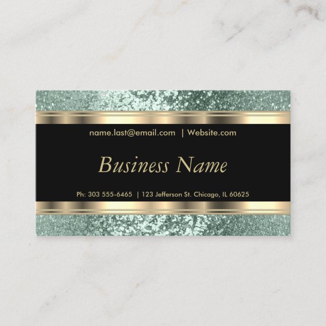 Mint Green Glitter and Elegant Gold  Business Card (Front)