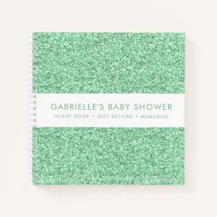 Mint Green Glitter Baby Shower Gift List Guestbook Notebook
