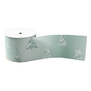 Mint Green Glitter Christmas Trees Grosgrain Ribbon