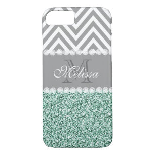 MINT GREEN GLITTER, GRAY CHEVRON, MONOGRAMMED iPhone 8/7 CASE