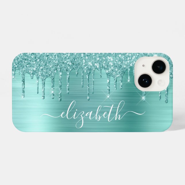 Mint Green Glitter Personalized iPhone Case (Back Horizontal)