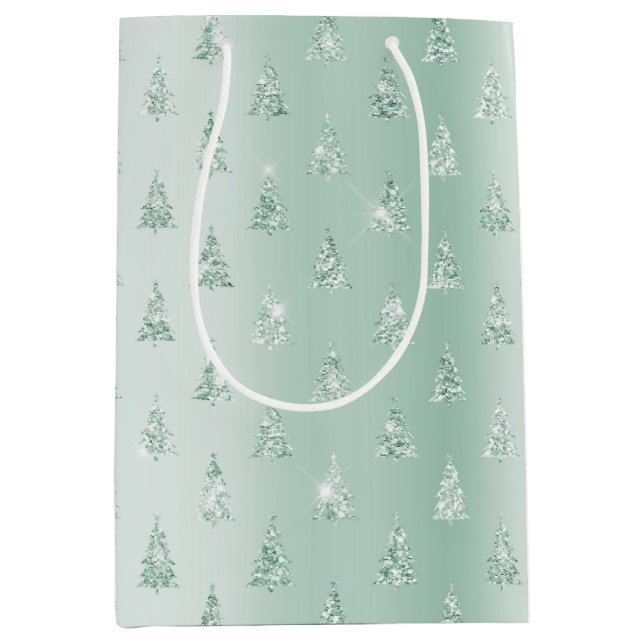 Mint Green Glitter Sparkle Christmas Trees   Medium Gift Bag (Front)