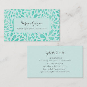 Mint Green Glitter Splash Pattern Business Card