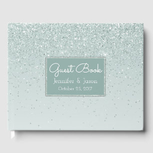 Mint Green Glittery Wedding Guest Book