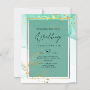 Mint Green Gold Alcohol Ink Abstract Wedding