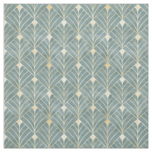 Mint Green,gold,Art Deco pattern,vintage,retro ,Me Fabric