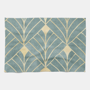 Mint Green,gold,Art Deco pattern,vintage,retro ,Me Kitchen Towel