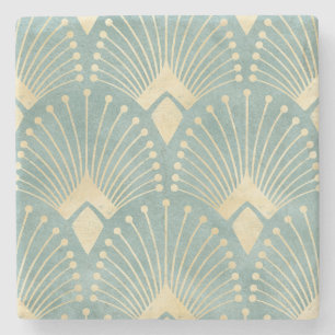 Mint green,gold,Art Deco pattern,vintage,retro ,Me Stone Coaster