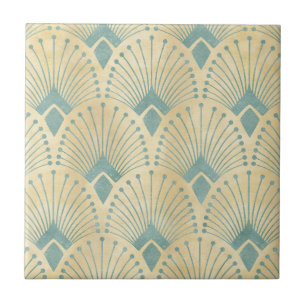 Mint green,gold,Art Deco pattern,vintage,retro ,Me Tile