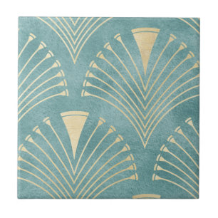 Mint green,gold,Art Deco pattern,vintage,retro ,Me Tile