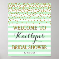 Mint Green Gold Bridal Shower Welcome Sign Decor