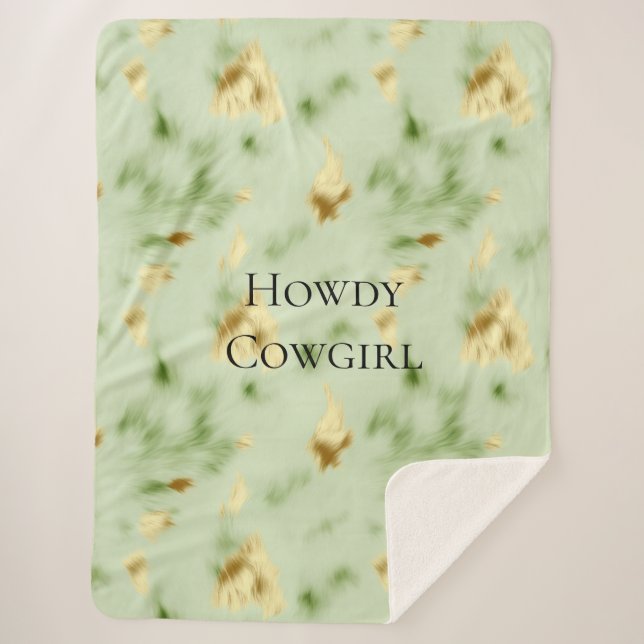Mint Green Gold Cowhide Sherpa Blanket (Front)