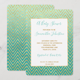 Mint Green Gold Glam Chevron Ombre Invitation