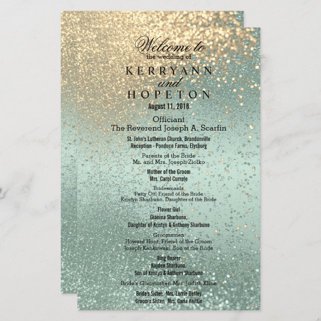 Mint Green & Gold Glitter - Program (Front/Back)