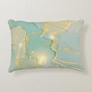 Mint Green Gold Marble: Textured Accent Pillow