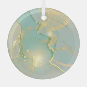 Mint Green Gold Marble: Textured Glass Ornament