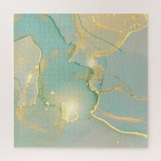 Mint Green Gold Marble: Textured Jigsaw Puzzle (Vertical)