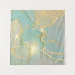 Mint Green Gold Marble: Textured Tapestry