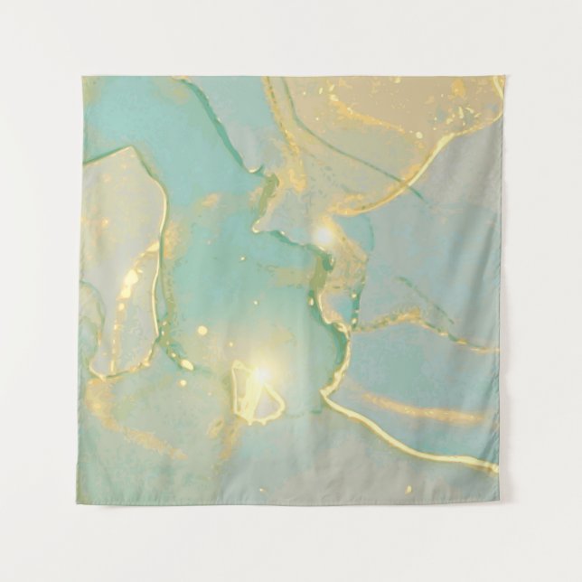Mint Green Gold Marble: Textured Tapestry (Front)