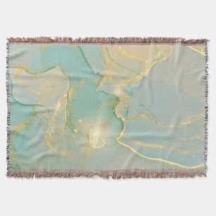 Mint Green Gold Marble: Textured Throw Blanket