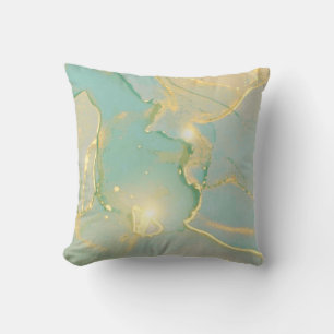 Mint Green Gold Marble: Textured Throw Pillow
