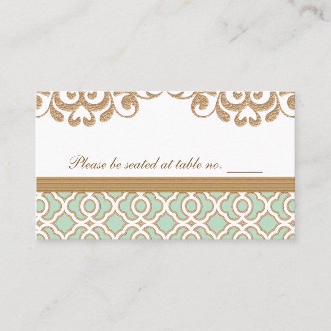 Mint Green Gold Moroccan Wedding Table Place Card (Front)