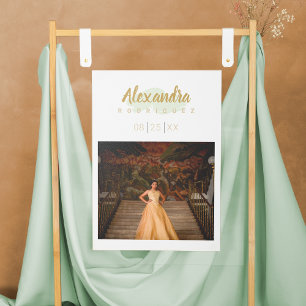 Mint Green & Gold Photo Quinceanera  Poster