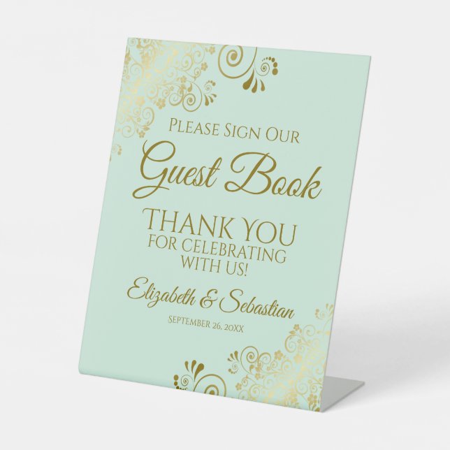 Mint Green & Gold Please Sign our Guest Book Sign (Front)