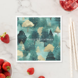 Mint Green Gold Trees Christmas Napkin
