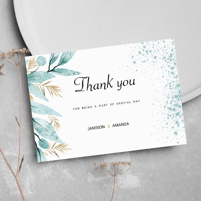 Mint green gold watercolor foliage Thank You Invitation (Mint green gold watercolor foliage Thank You)