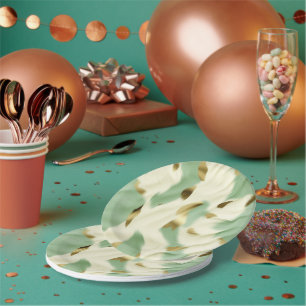 Mint Green Gold White Cowhide Paper Plate
