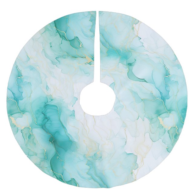Mint Green Gold White Marble Brushed Polyester Tree Skirt (Front)