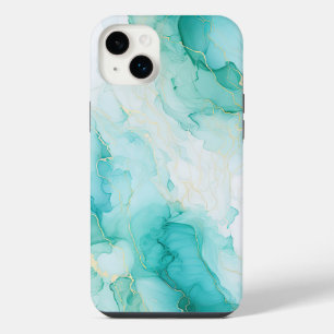 Mint Green Gold White Marble iPhone 14 Plus Case