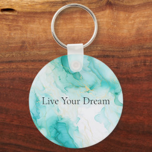Mint Green Gold White Marble Keychain