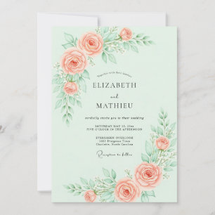 Mint Green Graceful Rose Wedding Invitation
