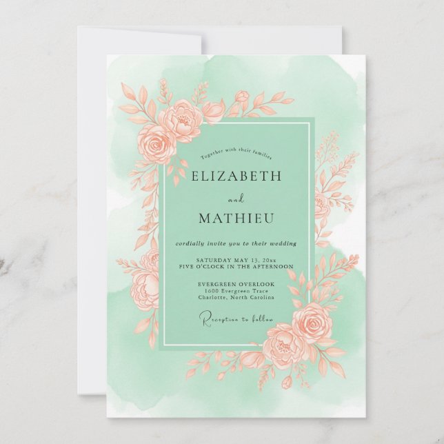 Mint Green Graceful Spring Wedding Invitation (Front)