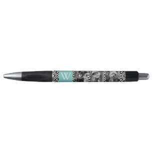 Mint Green Greek Key and Monogram Photo Collage Pen