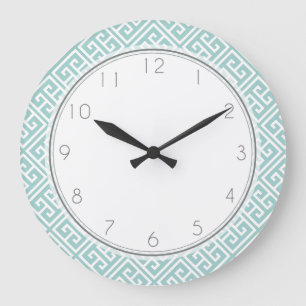 Mint Green Greek Key Pattern Large Clock