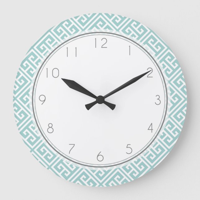 Mint Green Greek Key Pattern Large Clock (Front)