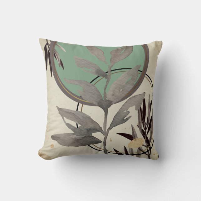 Mint Green & Grey Artistic Abstract Watercolor Throw Pillow (Front)