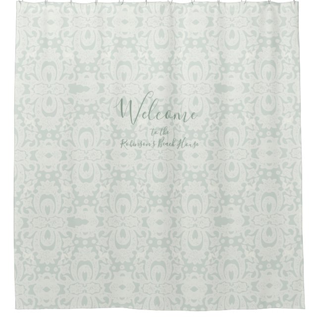 Mint Green Grey Beach Ocean Damask Brocade Pattern (Front)