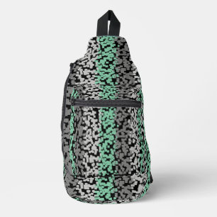 Mint green, grey, black digital pixelated stripes sling bag