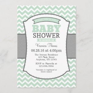 Mint Green Grey Chevron Baby Shower Invitation