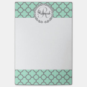 Mint Green Grey Personalized Name Monogram Post-it Notes