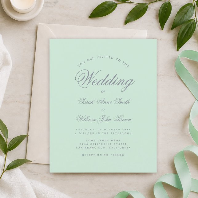 Mint Green & Grey Script Budget Wedding Invitation (Creator Uploaded)