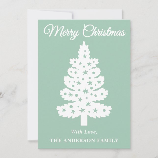 Mint Green Handwritten Script Christmas Tree Holiday Card (Front)