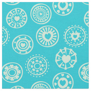 Mint Green Heart Circles on Aqua Valentine Fabric